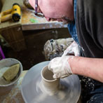Richard Heeley at work in his pottery in Shropshire Feb 2018